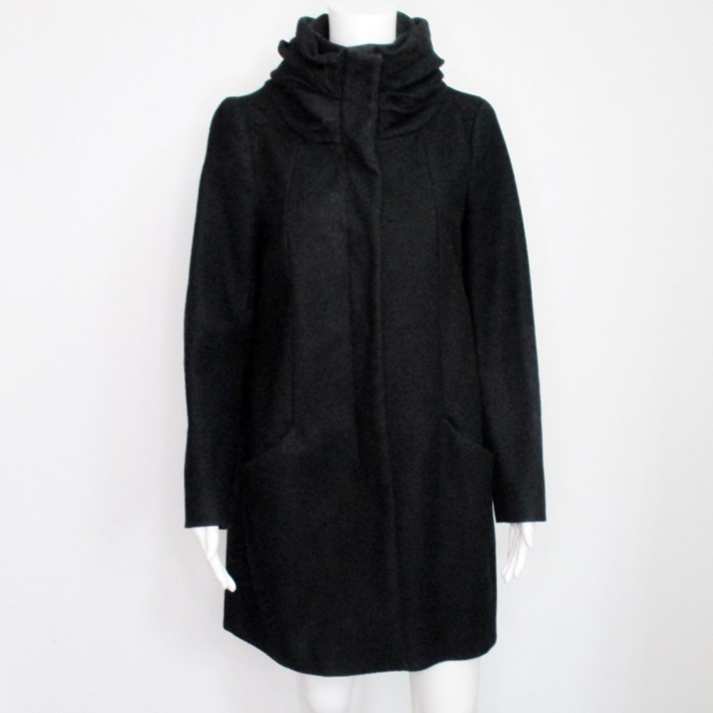 Zara Basic Funnel Neck Black Coat Medium - image 1